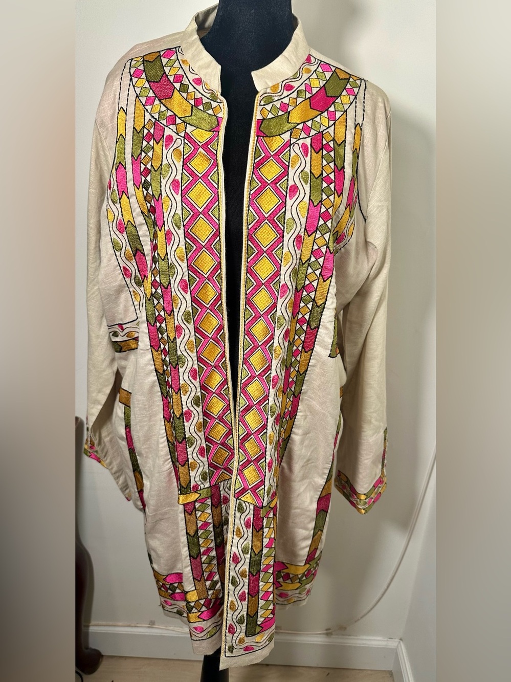 RL PRÊT Embroidered Kurta Tunic Women’s US 14 Pakistani Boho Geometric Longline